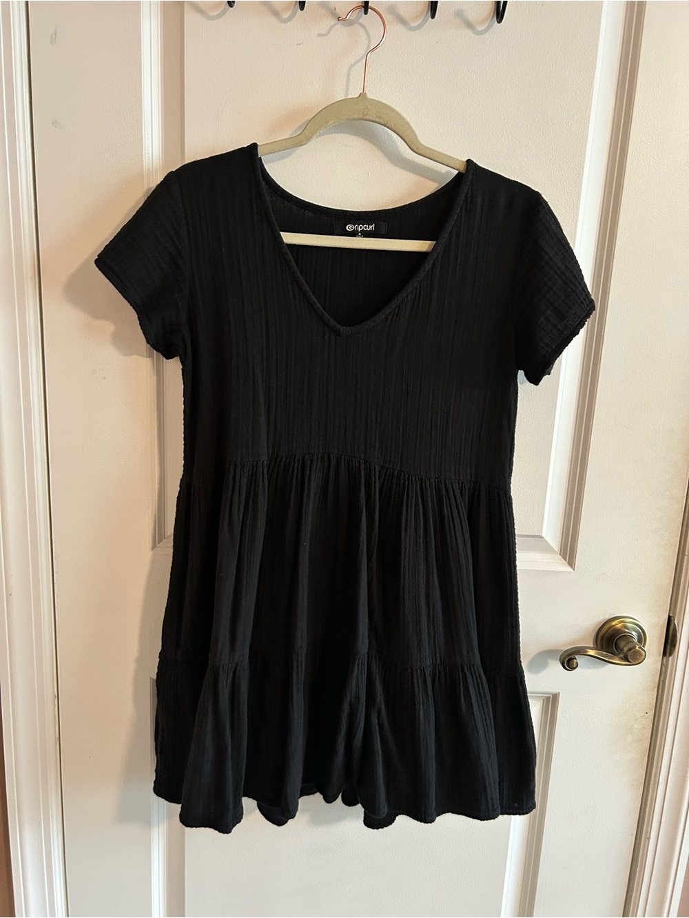 Black Short-Sleeve V-Neck Tunic Dress- Rip Curl